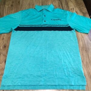 FootJoy Short Sleeve Golf Shirt Polo Mens Medium Teal Black Stripe ThriveHive